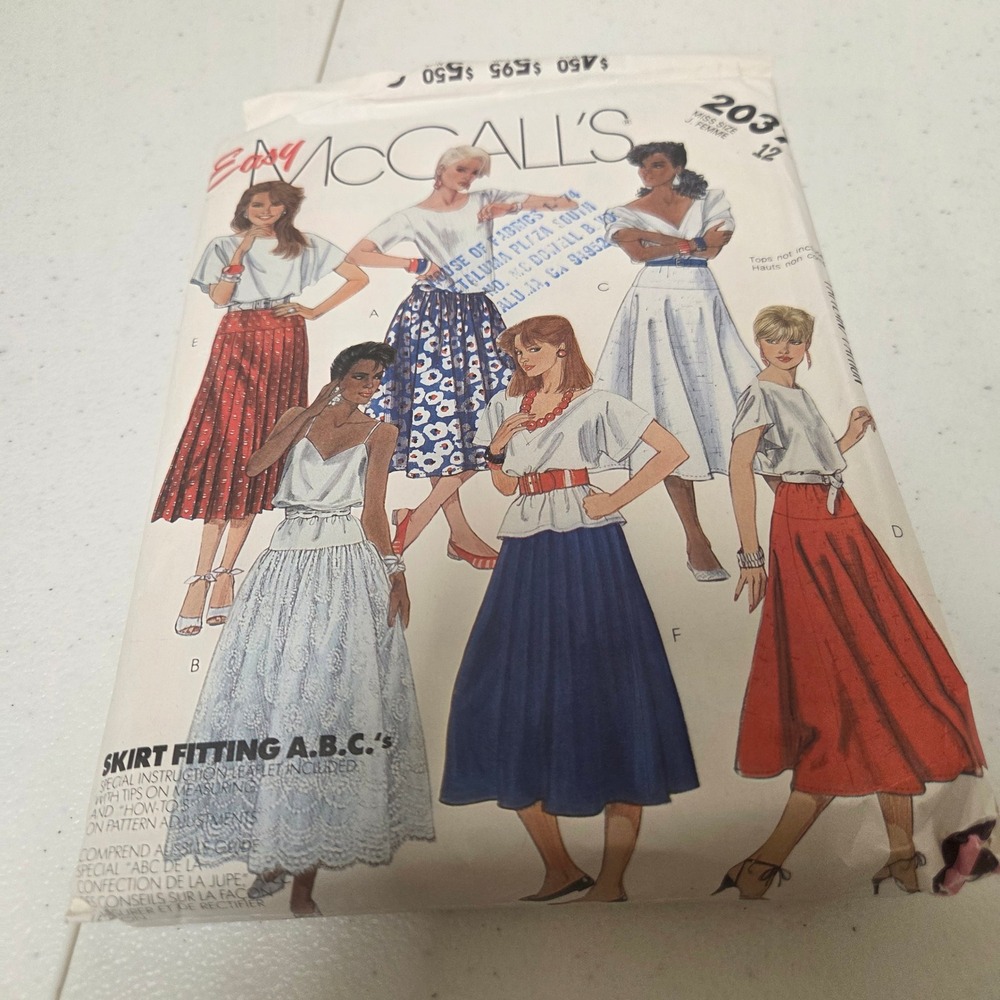 Vintage 1985 McCall's 2037 Easy Skirt Sewing Pattern Size 12 Pleated Flared 80s